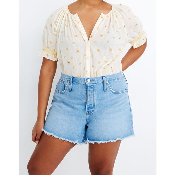 Madewell Mid-Rise Frayed Raw Hem Relaxed Denim Shorts Dunwoody Wash Blue 33 - Picture 1 of 11